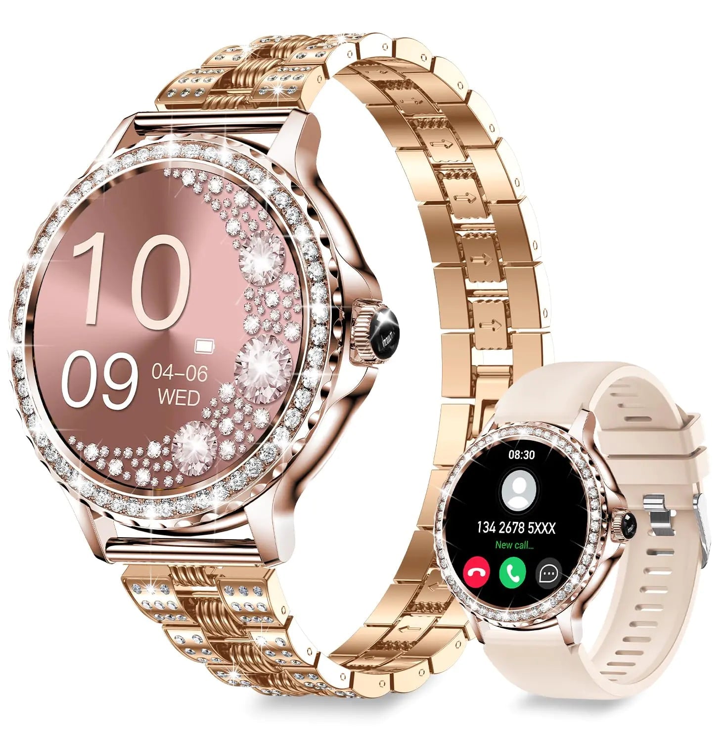 Smart Watches for Women (Answer/Make Call) with Diamonds 1.3”HD Screen Bluetooth Smartwatch for Android iOS Phones IP68 Waterproof Fitness Activity Trackers with Heart Rate/SpO2/BP/Sleep Monitor Build-Cache