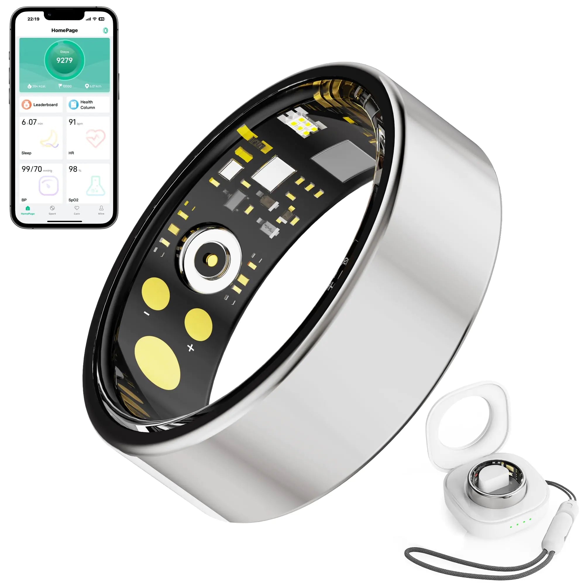 Smart Ring Fitness Tracker Ring for Men Women Heart Rate Monitor Blood Oxygen Sleep IP68 Waterproof Activity with Step Trackers Remote PhotographyHealth Rings for Android iPhoneSilver(11