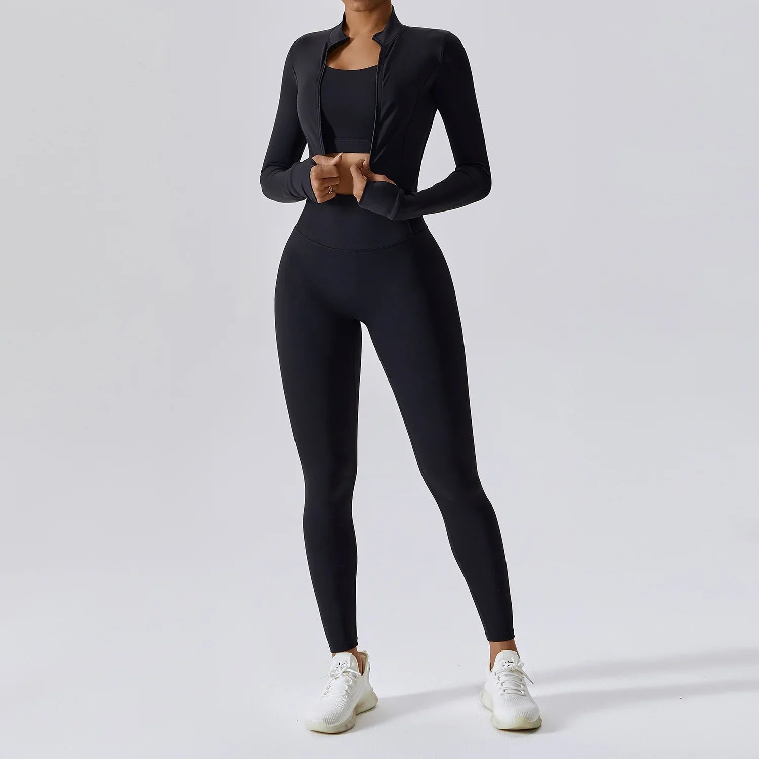 Workout Outfit ActiveWear 3 Pieces Workout Clothes Sports Bra High Waist Gym Leggings Long-Sleeved THRIXINE