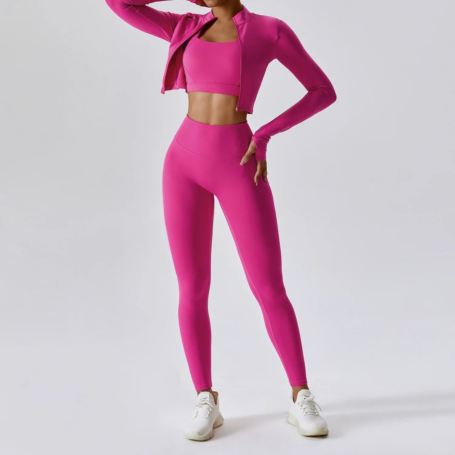 Workout Outfit ActiveWear 3 Pieces Workout Clothes Sports Bra High Waist Gym Leggings Long-Sleeved THRIXINE