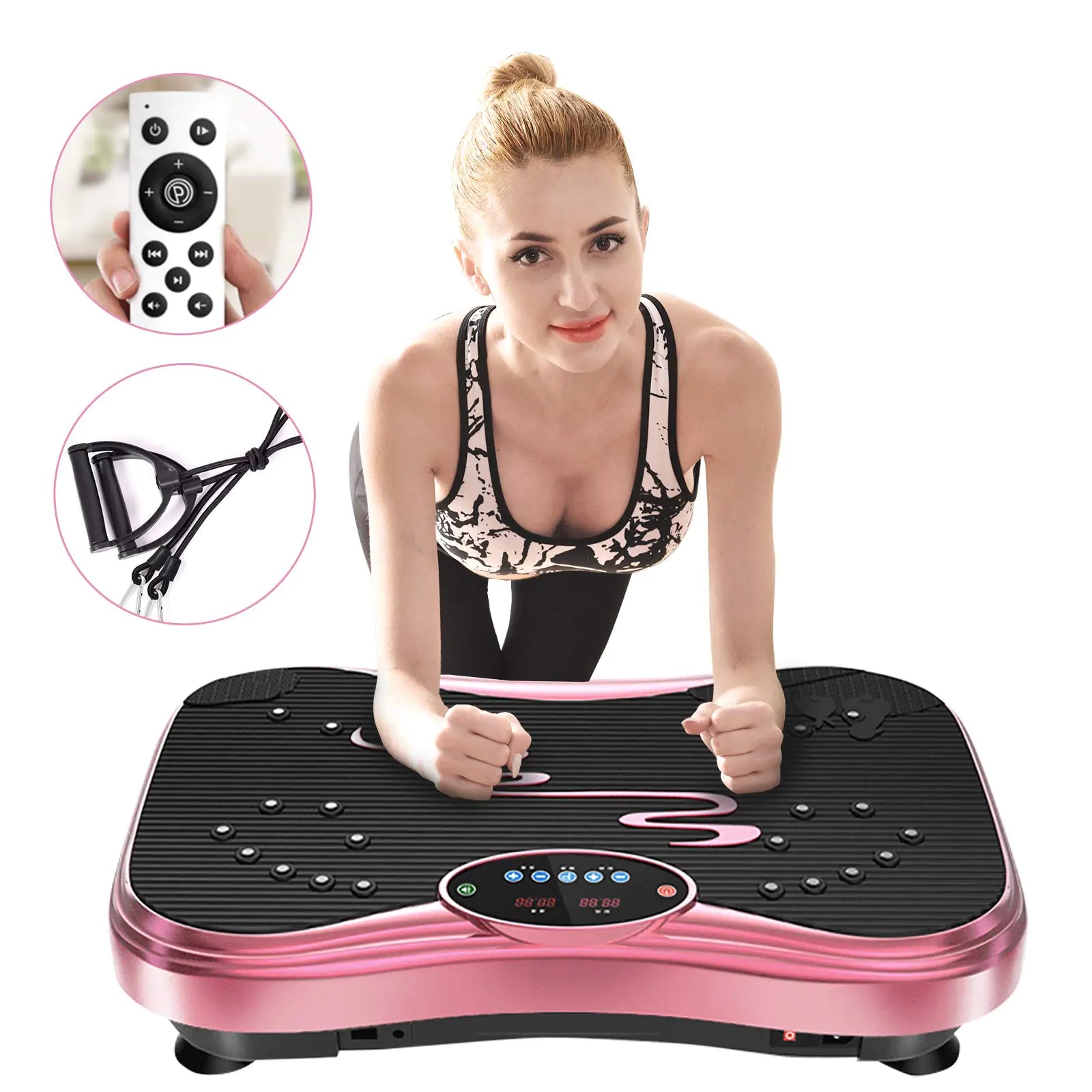 NIMTO Vibration Plate Exercise Machine Whole Body Workout Vibration Fitness Platform for Home Fitness & Weight Loss + Remote + Loop Resistance Bands 999 Levels Build-Cache