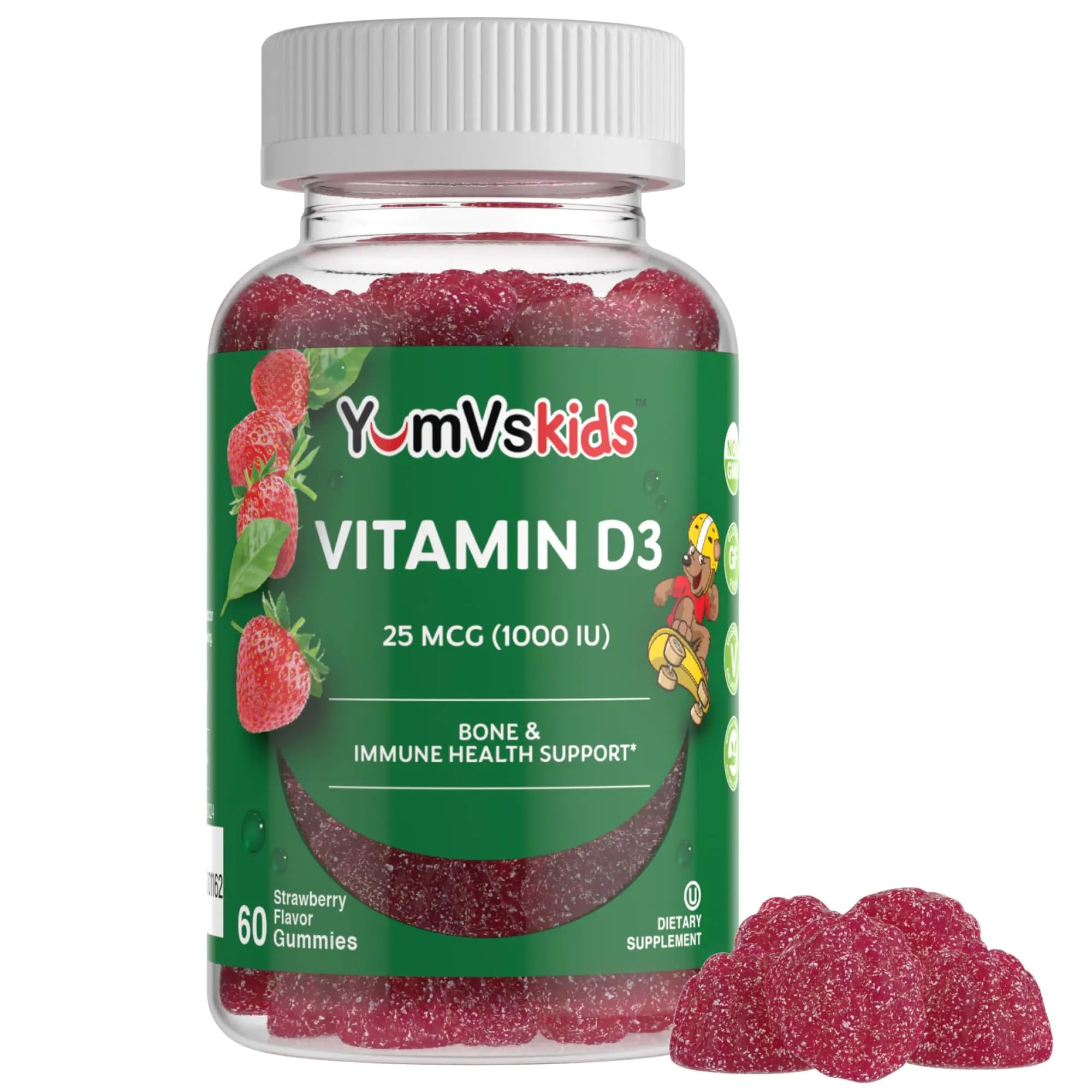 YUM-Vs Chewable Vitamin D Gummies for Kids - Vitamin D 1000 IU - Vitamin D3 Gummies - Kids Vit D3 Dietary Supplements - Childrens Vitamin D3 1000IU - Bone Health & Immune Support (60 Count) Build-Cache