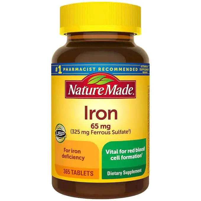 Generic Nature Mades Iron 65 mg 365 Tablets Bundle - Vitamins Herbals & Dietary Supplements for Health Build-Cache