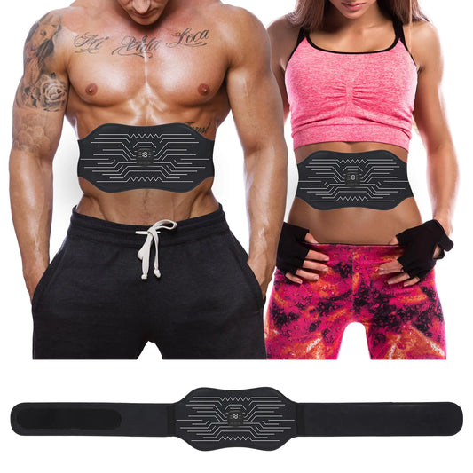 ABS Stimulator - EMS Muscle Stimulator - Portable Muscle Toner for Abdomen - Fitness Ab Workout Equipment for Women and Men Black White