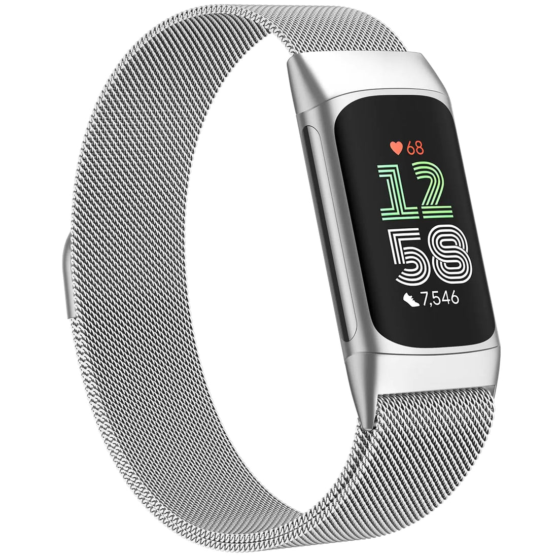 Rubinom Compatible with Fitbit Charge 6 /Charge 5 Bands for Women Men Adjustable Stainless Steel Metal Mesh Loop Magnetic Strap for Fitbit Charge 6 5 Advanced Activity &amp; Fitness Trackers - Silver Build-Cache
