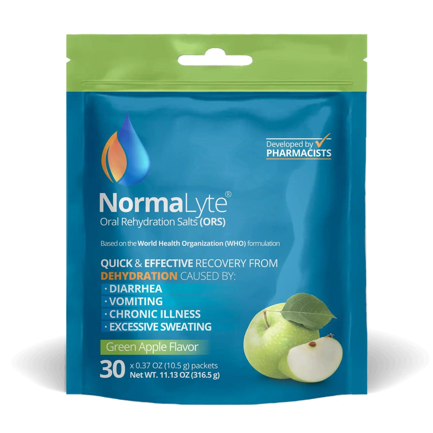 NormaLyte Oral Rehydration Salts-Helps Dietary Management of POTS Syndrome Symptoms- 1 Pouches -30 Sticks (Yields 500mL per Pack)-Apple| Energy Supplements Potassium Supplement Dehydration Recovery Build-Cache