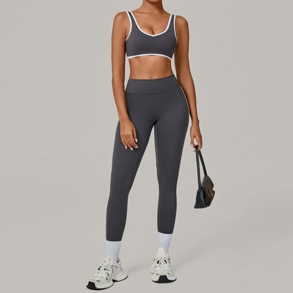 Contrast Color Binding Nude Feel Yoga Beauty Back Tight Quick Drying Workout Clothes Outdoor Sports Two Piece Sets Bella Mia