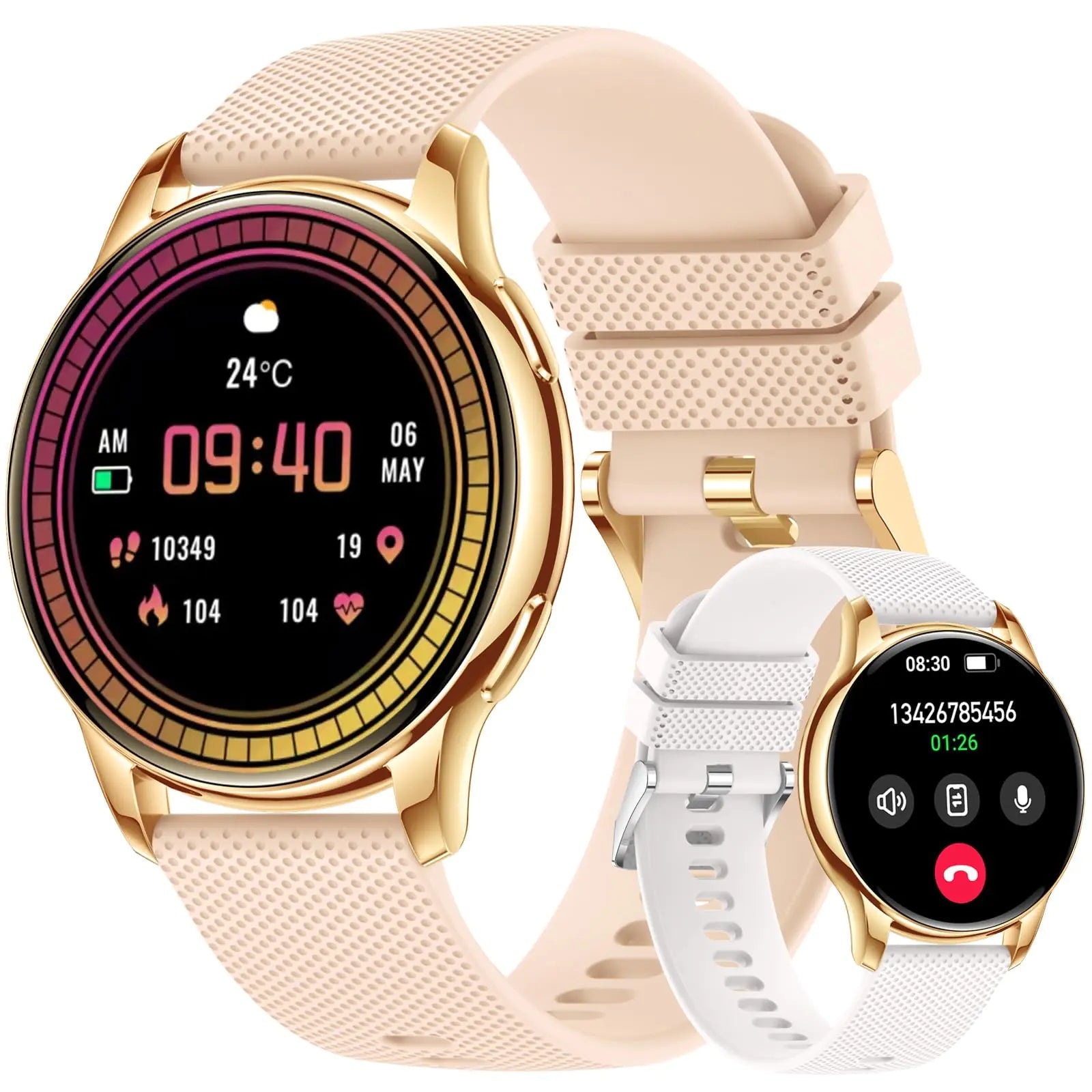 Smart Watches for Women(Answer/Make Call) [41mm] Newest Fitness Watch with Heart Rate/Sleep/Spo2 Monitor/300+ Dials 100+ Sports Waterproof Activity Trackers Smartwatch for Android/iPhone (2 Bands) Build-Cache
