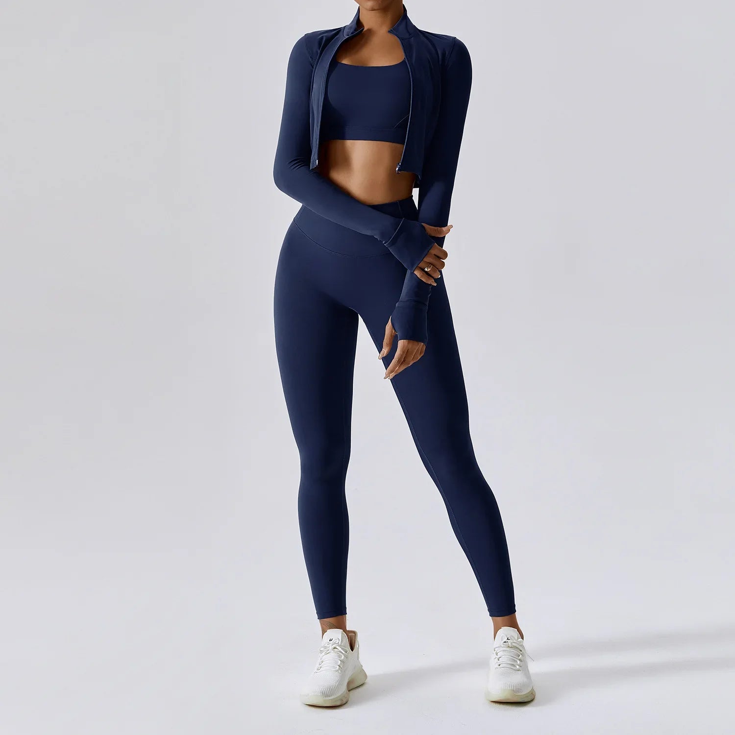 Workout Outfit ActiveWear 3 Pieces Workout Clothes Sports Bra High Waist Gym Leggings Long-Sleeved THRIXINE