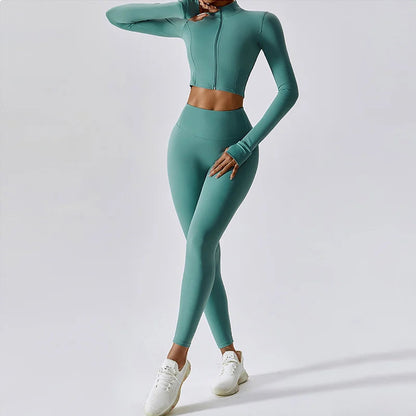 Workout Outfit ActiveWear 3 Pieces Workout Clothes Sports Bra High Waist Gym Leggings Long-Sleeved THRIXINE