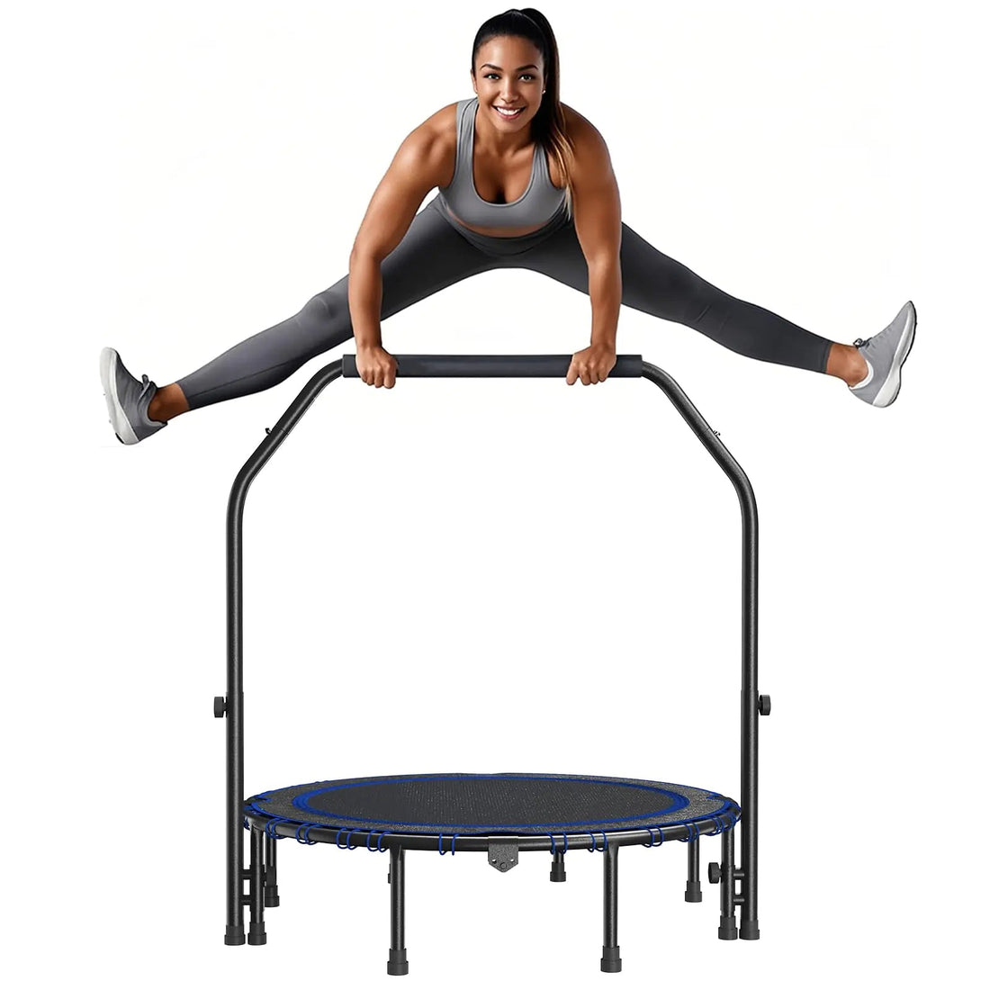 Rebounder Trampoline - Bungee Fitness Trampoline with Adjustable U Shape Foam Handle Bar - Indoor Workout Garden Home Exercise (40) Build-Cache