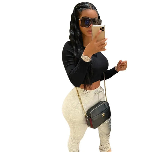 Women's Stacked Pleated Bell Bottom Workout Pants