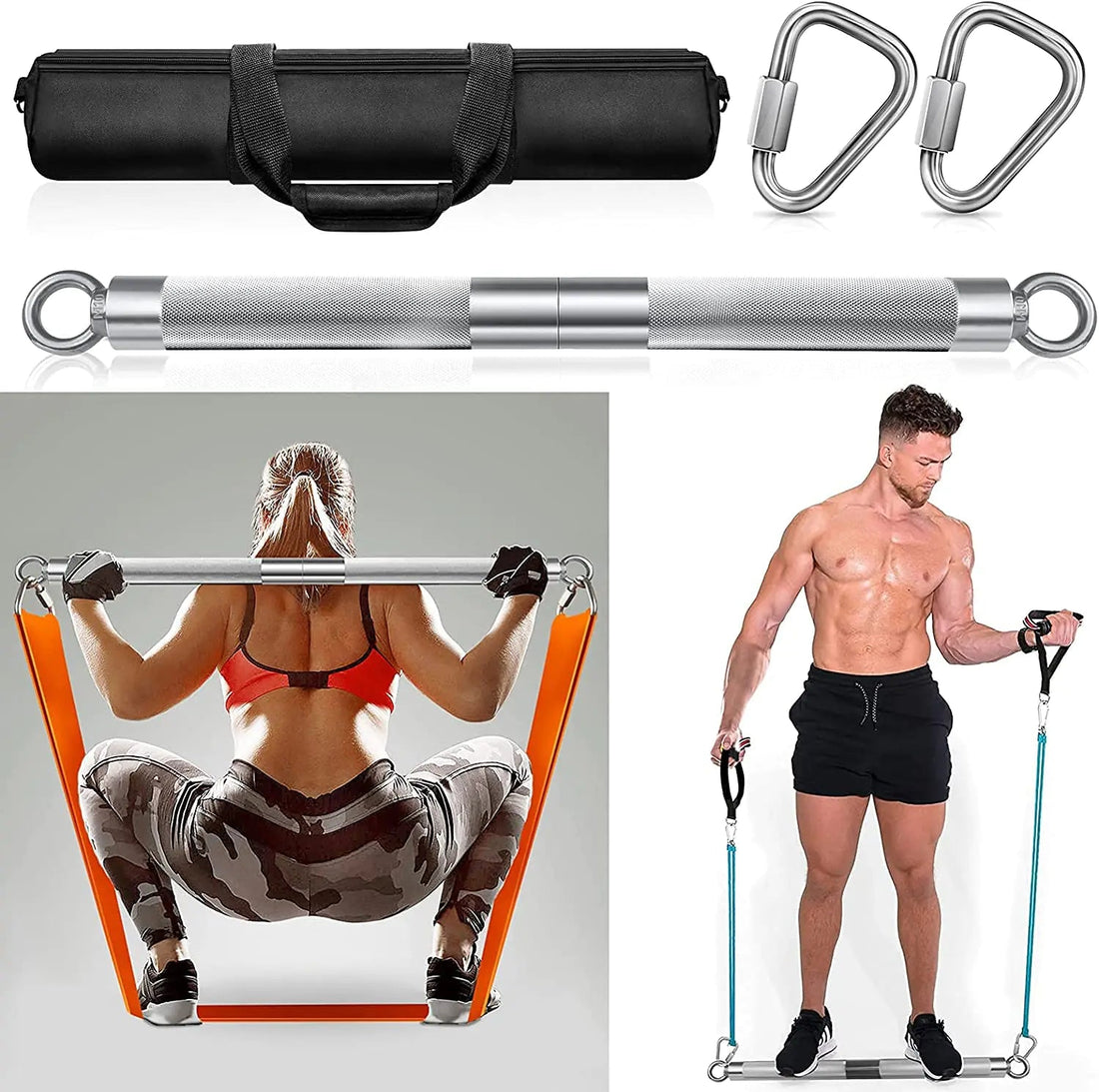 DASKING Detachable Resistance Bands Bar 30"/35.4"/38.5" Length Workout Bar Exercise Bar Max Load 500LBS for Home Gym Workout Full Body Workout Power Lifting Fitness Bar(No resistance bands) My Store