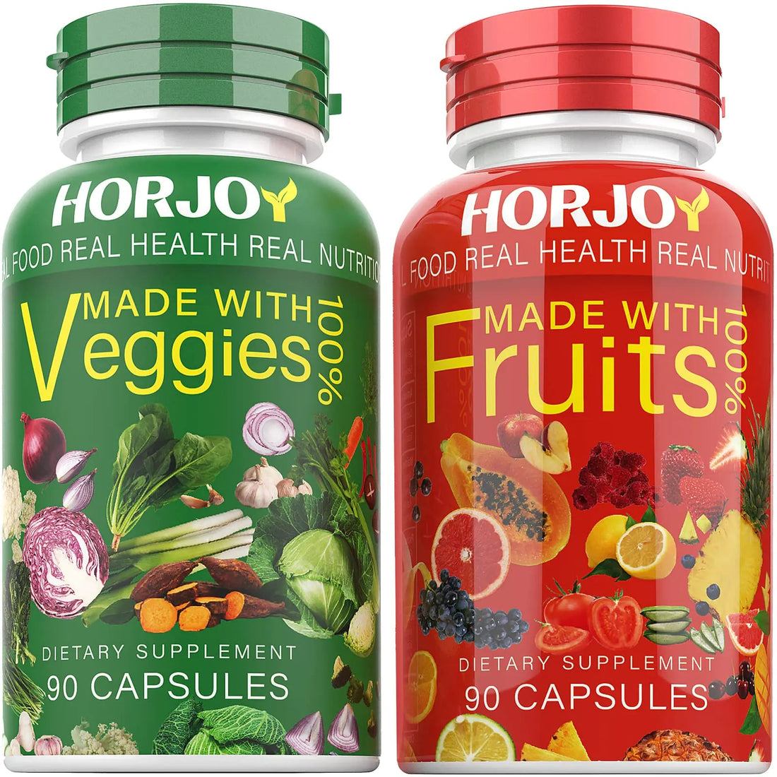 HORJOY Nature Fruits and Veggies/Vitamins Supplements Dietary Nutritional Balance 90 Fruit and 90 Veggie Capsules-(Pack of 2) Build-Cache